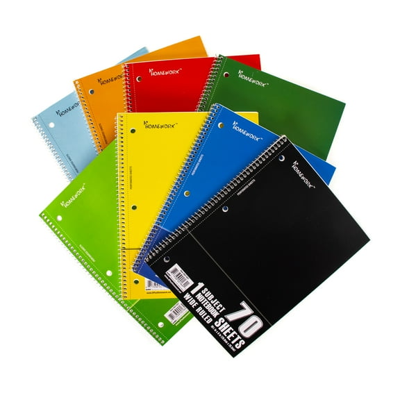 Spiral Notebooks – 70 Sheets - 6 Pack Wide Ruled School Supplies (Sizes & Colors)