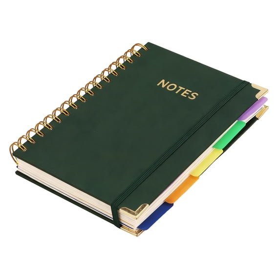 Spiral Notebooks, A5 Hardcover 5 Subject Notebook With Removable Dividers Tabs, College Ruled Lined Journal – 5.71x8.26 Inch, 300 Pages, PU Leather Notebooks for Note Taking, Organizer, Writing
