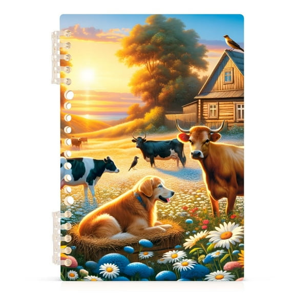 Spiral Notebooks Animals on Wild Field at Sunset 60 Sheets 120 Pages A5 Journal Notepad 8.3x5.7 Inch Thick Adjustable College Ruled Paper