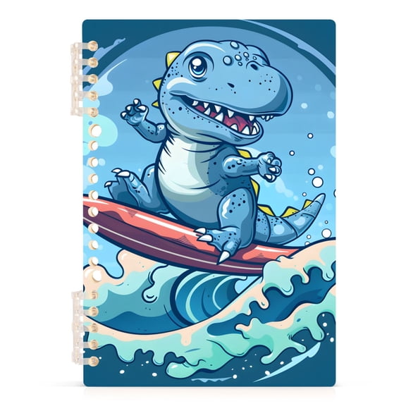 Spiral Notebooks Cartoon Dinosaur Surfing on Sea 60 Sheets 120 Pages A5 Journal Notepad 8.3x5.7 Inch Thick Adjustable College Ruled Paper