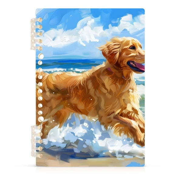 Spiral Notebooks Cute Golden Haired Dog Playing Water 60 Sheets 120 Pages A5 Journal Notepad 8.3x5.7 Inch Thick Adjustable College Ruled Paper