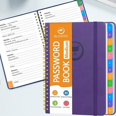 Spiral Password Book with Alphabetical Colorful Tabs for Seniors, Hardcover Password Notebook for Website Logins, 5.7"x7.7", Purple