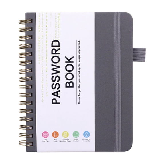 Spiral Password Journal Notebook, Gray Lock Diary with Combination Lock, 14x12cm Notepad for Security