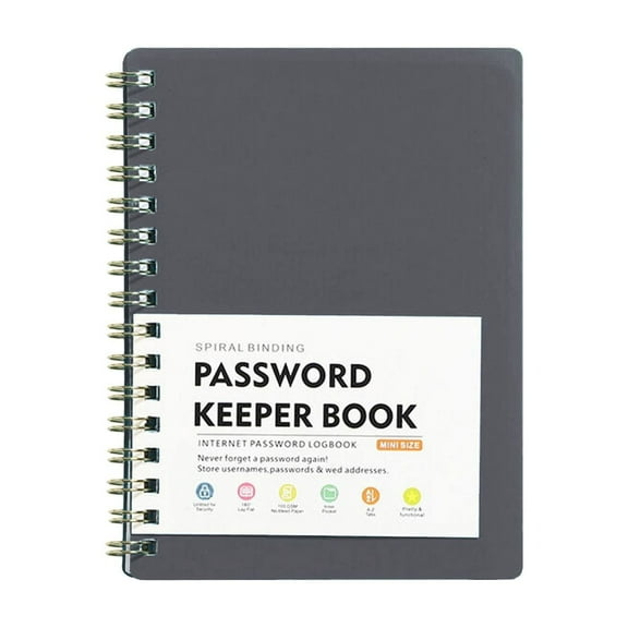Spiral Password Keeper Book,5.7X4.25 Inch Password Book With Individual Alphabetical Tabs,Small Password Notebook,Spiral Password Keeper,Internet Address And Password Organizer,Password Logbook,Gray