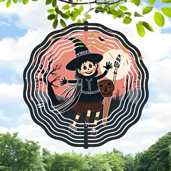 Spiral Pattern Metal Hanging Wind Spinners & Chimes for Yard & Garden - Whimsical Design with Halloween Theme & Cheerful