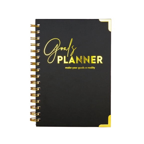 Spiral Planner Notebook, Black Cover Goals Planner, 1 Piece Back to School Daily Schedule Book, for Students Office People Daily Schedule Planning Goal Tracking