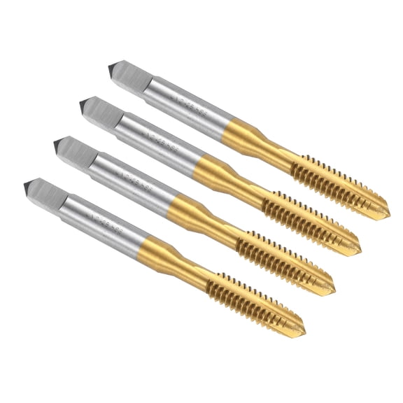 Spiral Point Plug Threading Tap 1/4-20 UNC Thread, Ground Threads H2 , HSS 6542 Titanium Coated, 4pcs