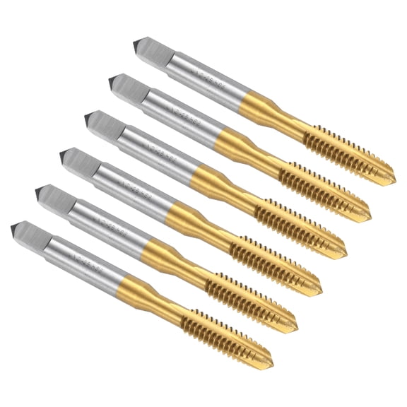 Spiral Point Plug Threading Tap 1/4-20 UNC Thread, Ground Threads H2 , HSS 6542 Titanium Coated, 6pcs