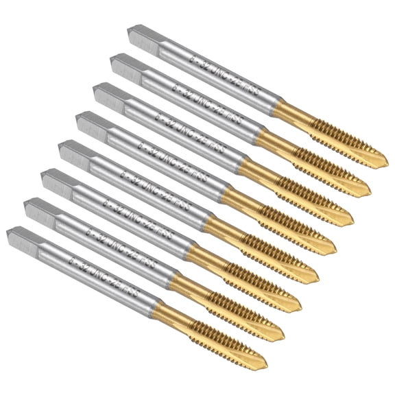 Spiral Point Plug Threading Tap 8-32 UNC Thread, Ground Threads H2 , HSS 6542 Titanium Coated, 8pcs