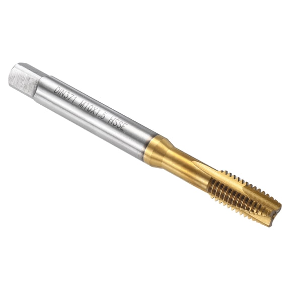 Spiral Point Plug Threading Tap M10 x 1.5 Thread, Ground Threads H2 , M35 HSS-CO Titanium Nitride Coating
