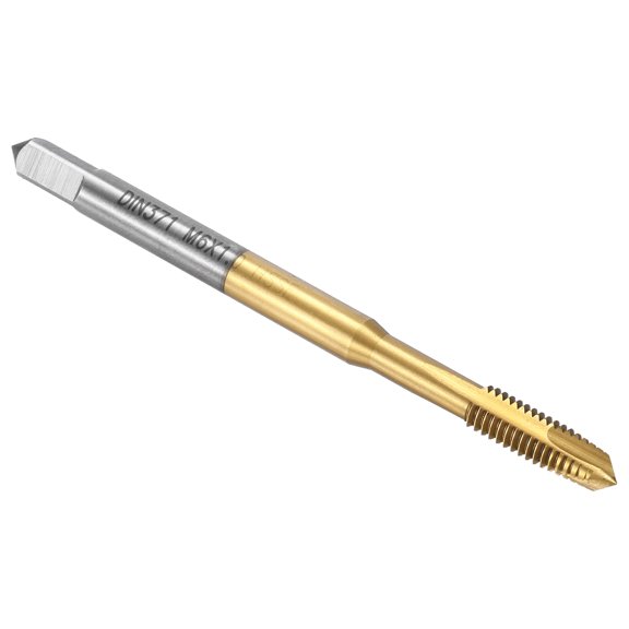Spiral Point Plug Threading Tap M6 x 1 Thread, Ground Threads H2 , M35 HSS-CO Titanium Nitride Coating