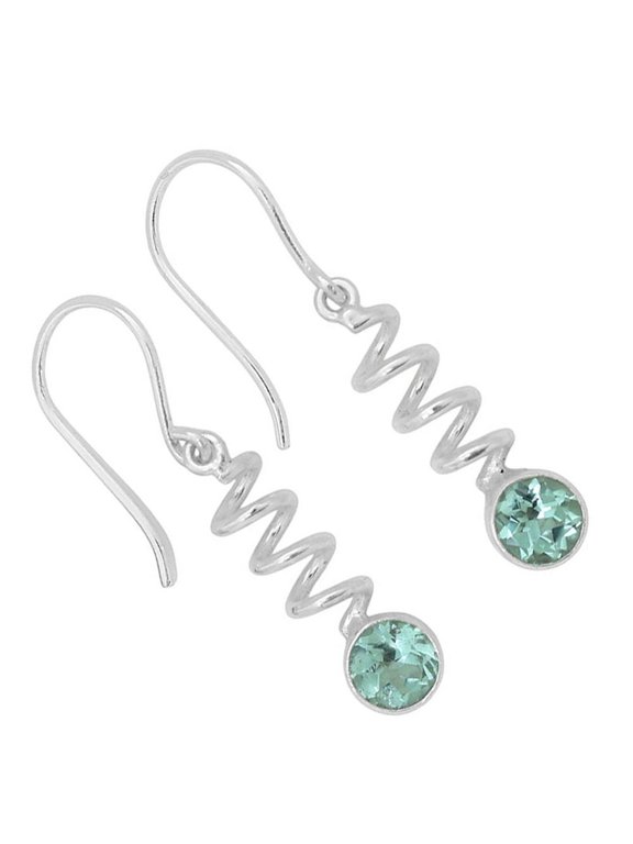 Spiral Prasiolite (Green Amethyst) 925 Silver Plated Earrings Jewelry WE99-10062