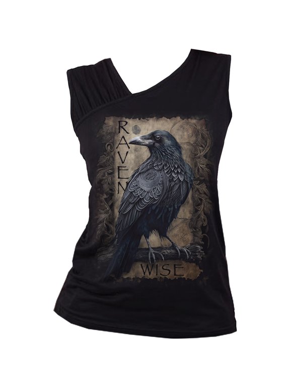 Spiral - RAVEN WISE - Gathered Shoulder Slant Vest Black - M