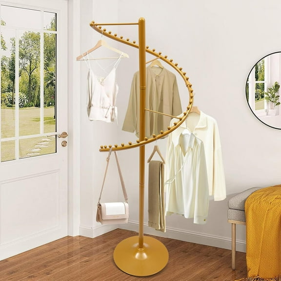 Spiral Rotating Clothing Rack, 360° Rotating Clothing Rack, Portable Garment Rack, Heavy Duty Spiral Retail Costumer Garment Rack,for Home Bedroom Boutique (Gold)