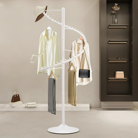 Spiral Rotating Clothing Rack, 38 Ball Heavy Duty Metal Garment Rack, 71 Inch Freestanding Coat Rack, Clothes Display Hanger for Boutique Bedroom Space Saving (White)