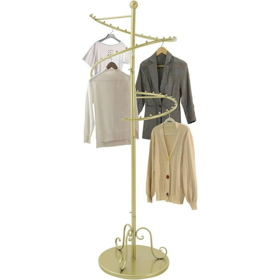 Spiral Rotating Clothing Rack, Freestanding Heavy Duty Garment Rack, Clothing Display Racks for Retail Store, Bedroom, Living Room (Gold)