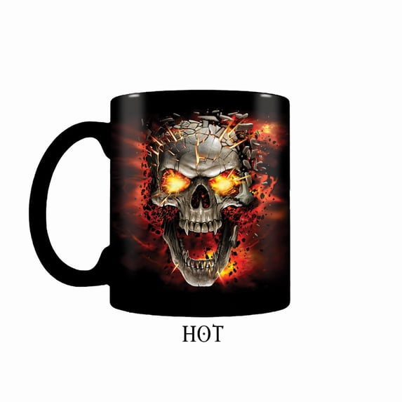 Spiral Skull Blast - Heat Change Ceramic Black Coffee Mug 11oz - Gift Boxed