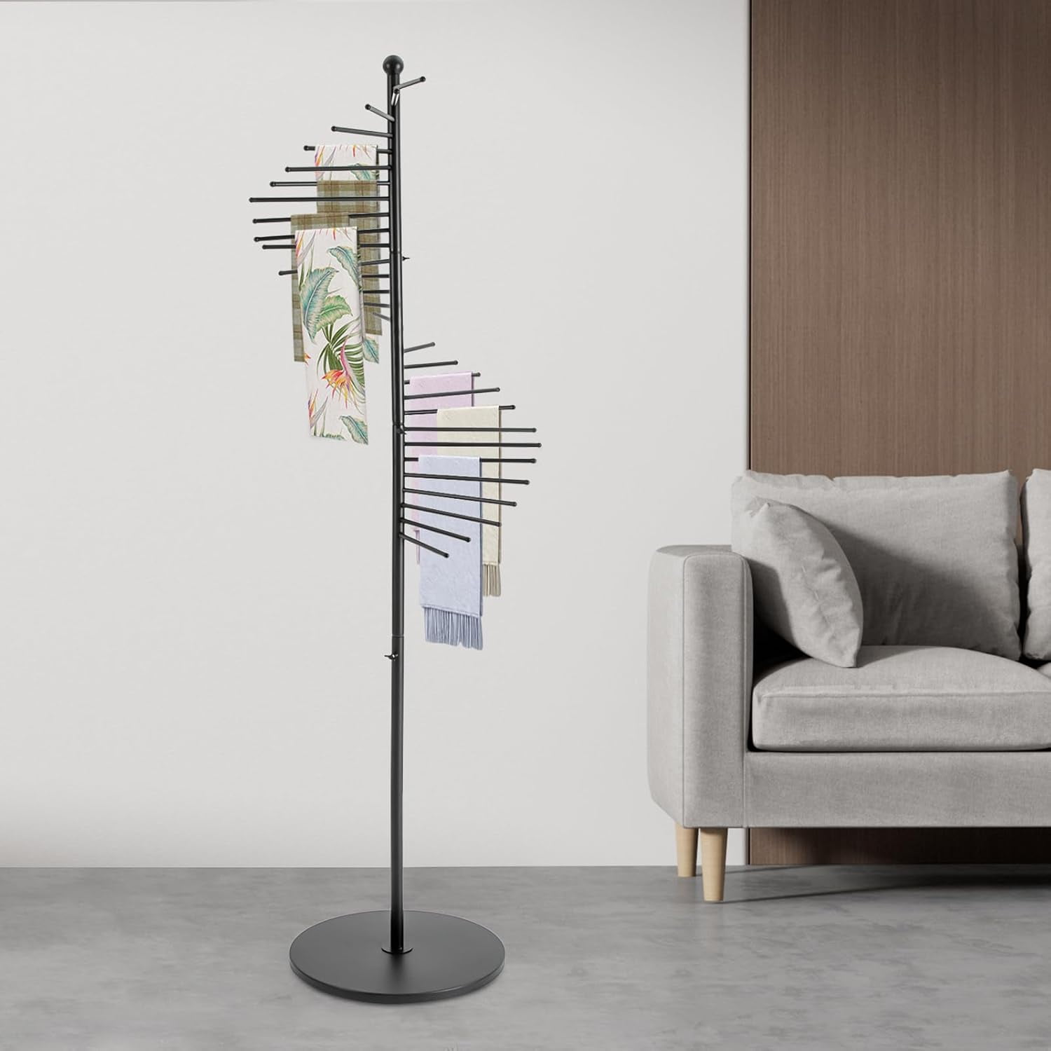 Spiral Scarf Display Rack - Versatile Clothing Store & Home Display for Scarves, Ties, Bras, Belts, Bathing Suits, and Pants Hanger, Spiral Design Organizer
