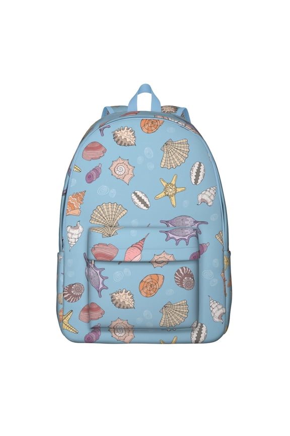 Spiral Seashell & Coral Themed Backpack for School and Travel, Waterproof Lightweight Marine Bookbag with Cute Sea Life Design for Teens & Young Adults