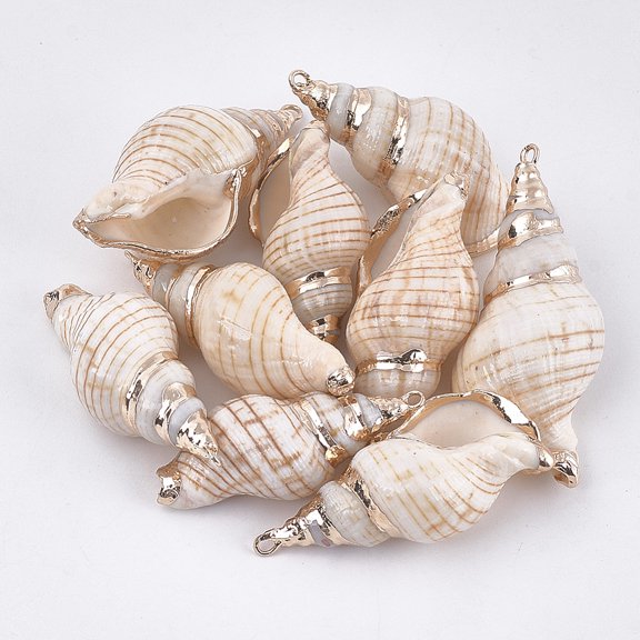Spiral Shell 5 pc Electroplate Spiral Shell Pendants with Iron Findings Golden Seashell color 27~61x13~29x12~22mm Hole: 1.5~1.8mm