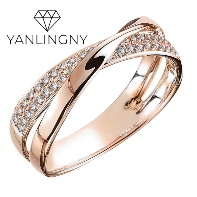 Finger Ring X Shaped Diamond Ring Spiral Silver Plated Gold Color