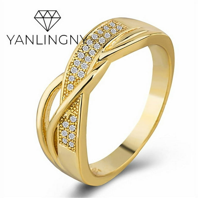 Spiral Silver Plated Gold Color Ring x Shape Cross CZ Finger Rings for Women Girl Engagement Wedding Lady Jewelry Gift Women s Size 6