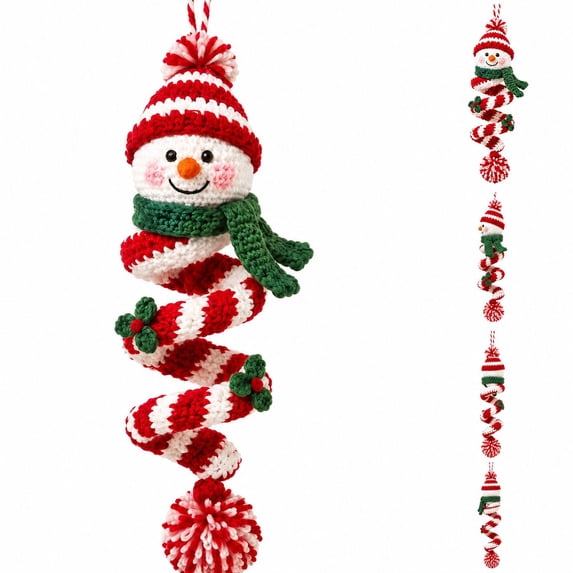 Spiral Snowman Hanging Ornament DIY Crochet Kit All‑in‑one Handcraft Material Set for Christmas Tree Decor Crafting (A)