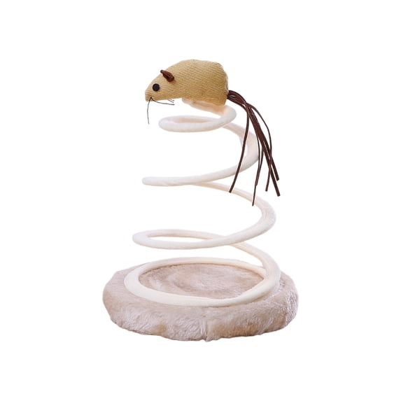Spiral Spring Cat Toy with Linen Disc Base, Interactive Plush Mouse and Spring Toy for Indoor Cat Exercise, A