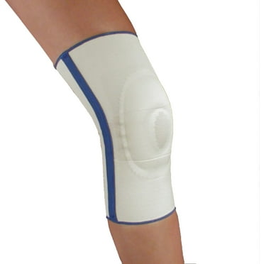 Alpha Medical Spiral Stay Knee Brace with Visco Patella Stabilizer for Enhanced Support and Comfort During Rehabilitation and Activity (X-Small White w/ Blue Trim)