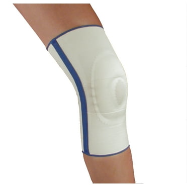 Alpha Medical Spiral Stay Knee Brace with Visco Patella Stabilizer for Enhanced Support and Comfort During Rehabilitation and Activity  (X-Small White w/ Blue Trim)