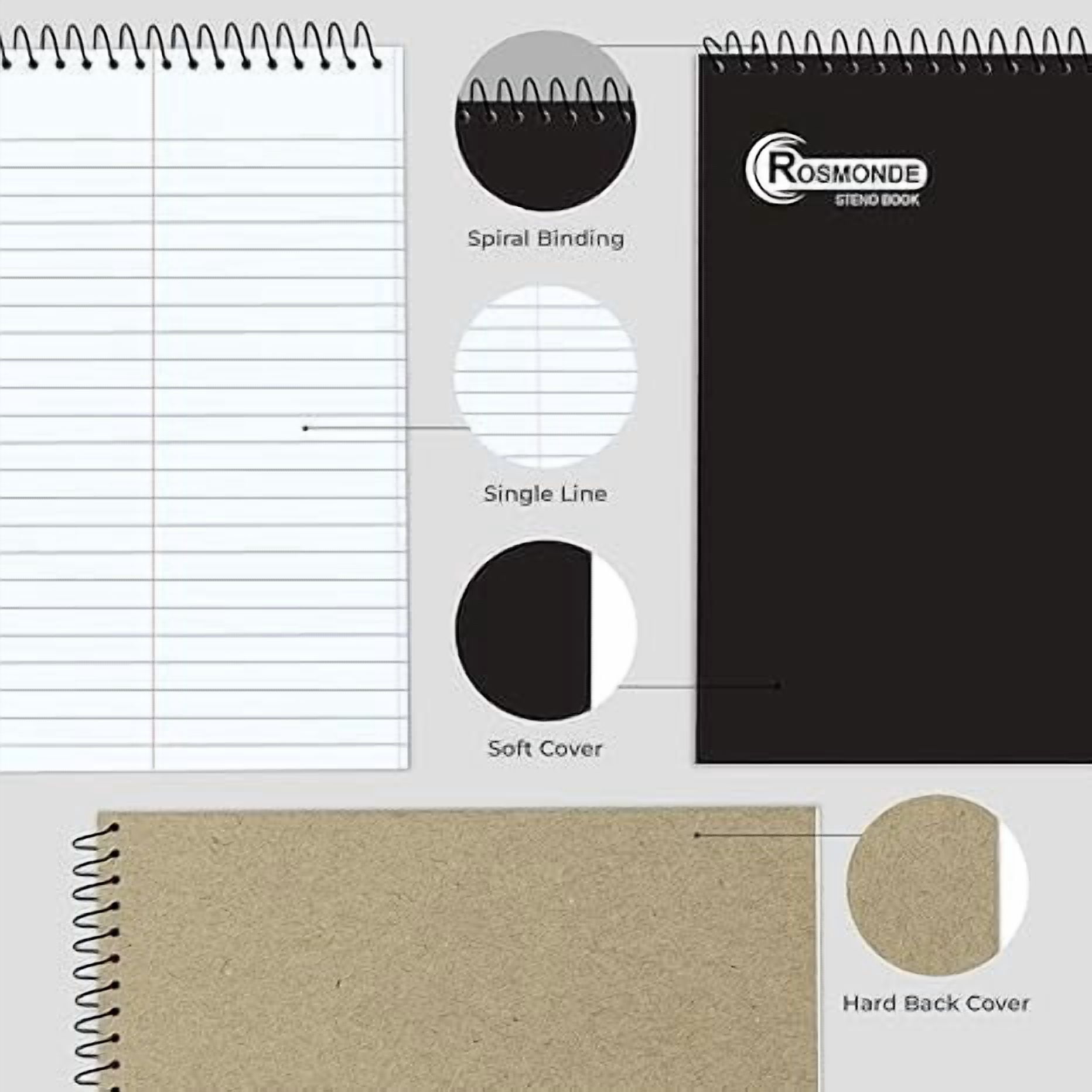 Spiral Steno Notebooks 48 Pack Bulk, 6x9 Inches Gregg Rule 80 Sheets, Top Bound Notepads for Office College, Black