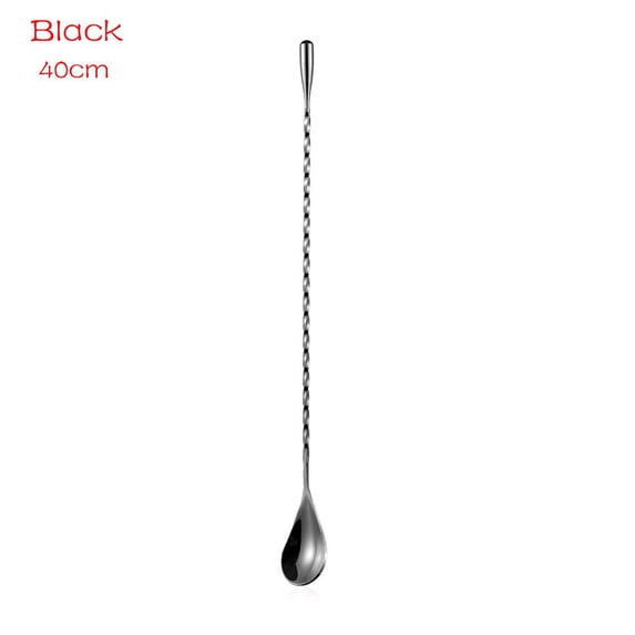 Spiral Stirring Stainless Steel Mixing Teadrop Spoon Kitchen Supplies Bartender Tools Cocktail Spoons BLACK 40CM