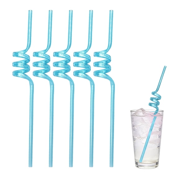 Spiral Straws, Reusable PET Plastic Twisted Straws, Food-grade Party Supplies for Birthdays, Weddings, and Drink Decorations, Light Blue, 5 Pack