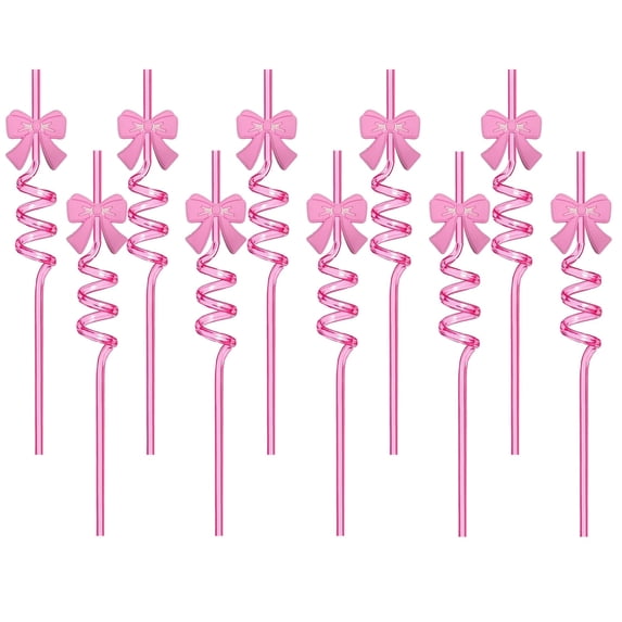Spiral Straws with Decorative Bow Design for Parties Events and Everyday Use Pack of 10 Straws for Beverages Drinking Straws #B5 Pink_025