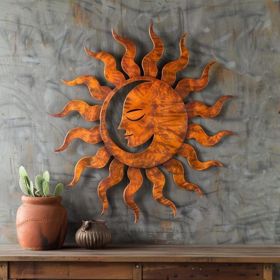 Spiral Sun Metal Wall Art with Radiant Design, Outdoor Decorative Wall Decor