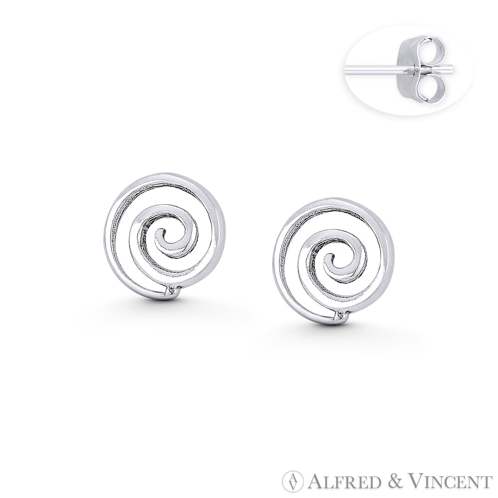 Spiral Swirl Design 11mm (0.2x0.25in) Celtic / Irish Charm Rustic Stud Earrings in Oxidized .925 Sterling Silver