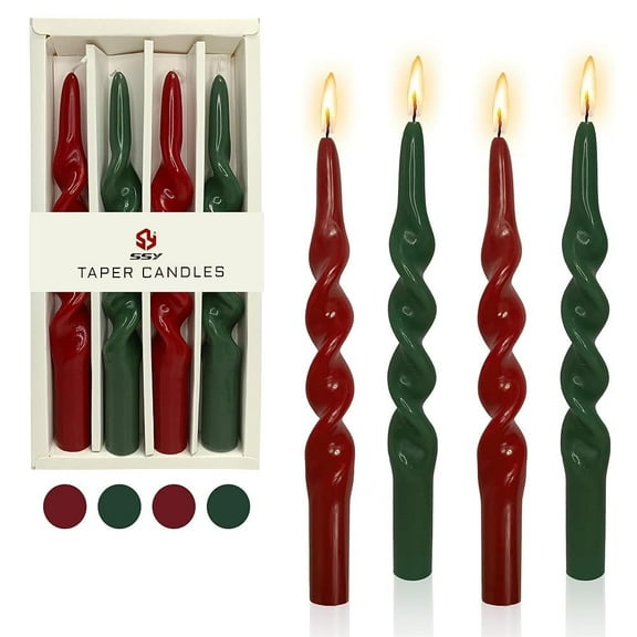 Spiral Taper Candle Green Candlesticks,Set of 4 Long Candle Sticks Unique Tapered Candles Red Twisted Candlestick for Home Décor Weddings Festive Holiday