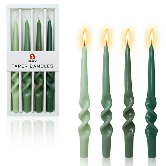 Spiral Taper Candle Green Candlesticks - Set of 4 Gedengni Colorful Tapered Candles Unscented Candle Sticks for Home Dcor Weddings Festive Holiday