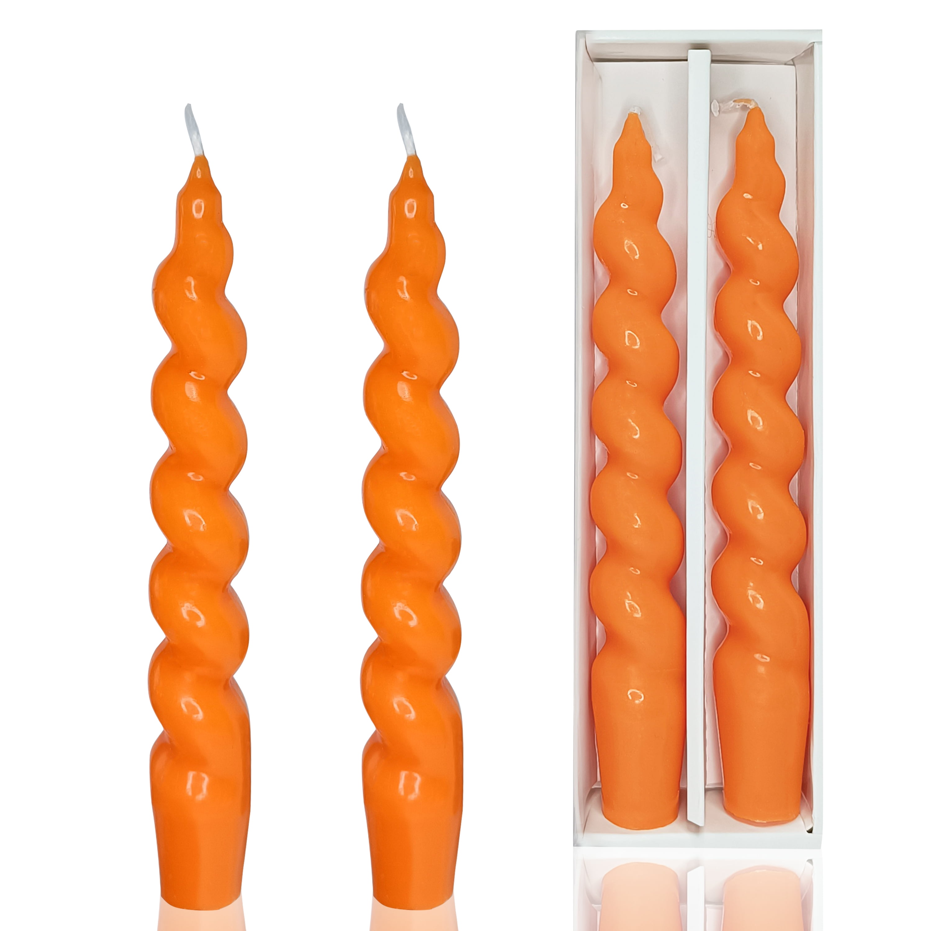 Spiral Taper Candle Orange Candlesticks, 7.5 Inch Short Tapered Candles ...