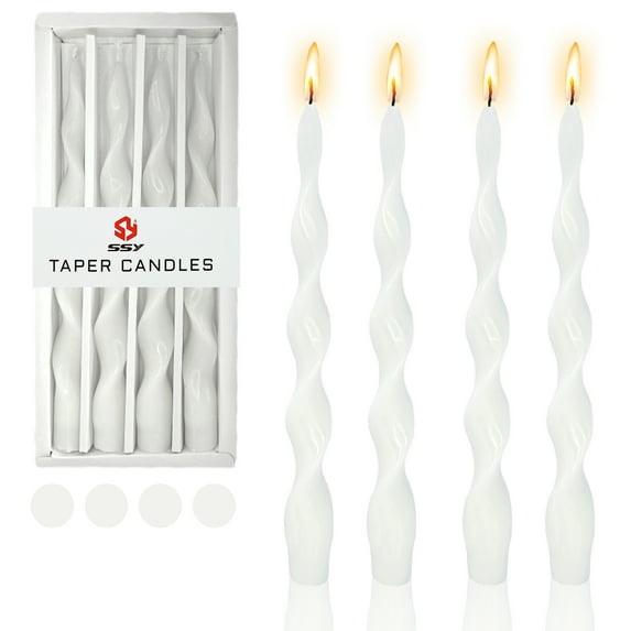 Spiral Taper Candle White Candlesticks 4pcs Long Candle Stick 9.8 inches Tapered Candles Twisted Candlesticks for Home Décor Weddings Festive Women Gifts