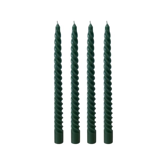 Spiral Taper Candles 4-Pack 10 inch Unscented Dripless Wax Candlesticks for Dinner Party Dark Green