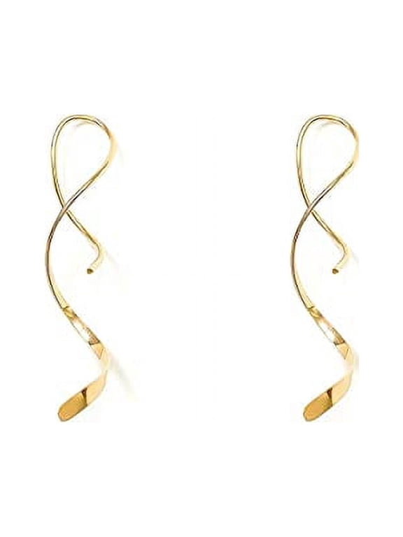 Spiral Threader Earrings, 925 Sterling Silver, Drop Dangle Handmade Twisted Linear Curved Minimal Everyday Earrings (Gold)