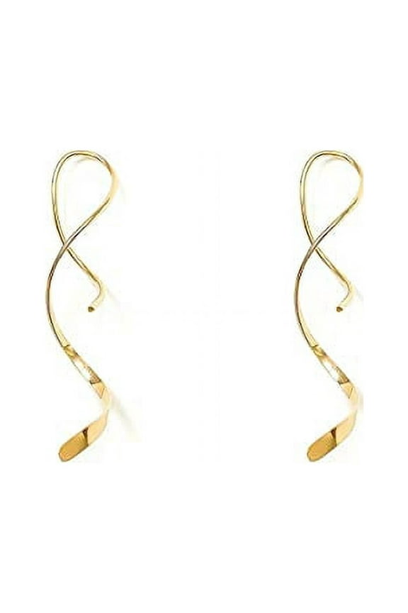 Spiral Threader Earrings, 925 Sterling Silver, Drop Dangle Handmade Twisted Linear Curved Minimal Everyday Earrings (Gold)