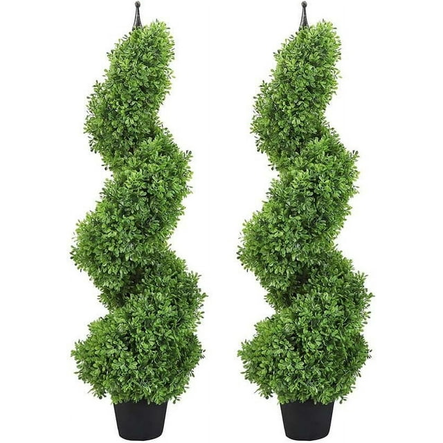 Spiral Topiary Artificial Cypress,Fake Trees for Outdoor and Indoor, Front Door Plants,Topiary Trees Artificial Outdoor with Plastic Pot,Set of 2(35inch), Special Green Color