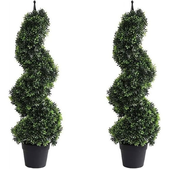 Spiral Topiary Artificial Tree,Fake Trees for Outdoor and Indoor,Faux Boxwood Topiary Tree,Front Door Plants,Topiary Trees Artificial Outdoor,35in(2pc.)
