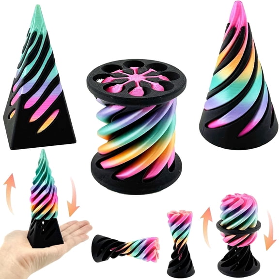 JIULINY Spiral Toys 3-Pack Impossible Cones, Spiral Cone Fidget Toys, Magic Pyramid Penetration Puzzle Toys, Great for Collectors & Desktop Decor