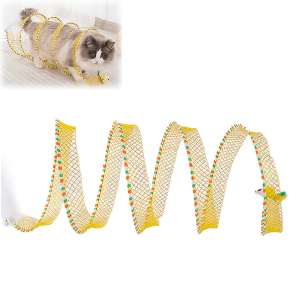 Spiral Tunnel Cat Toy, Self Play Cat Play Spiral Kitten Collapsible Spring Tunnel Toy for Indoor Cats with Feather