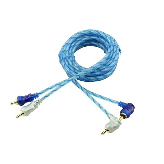 Spiral Twisted Platinum & Blue RCA Interconnect Audio Cables Y Adapter 2 Male