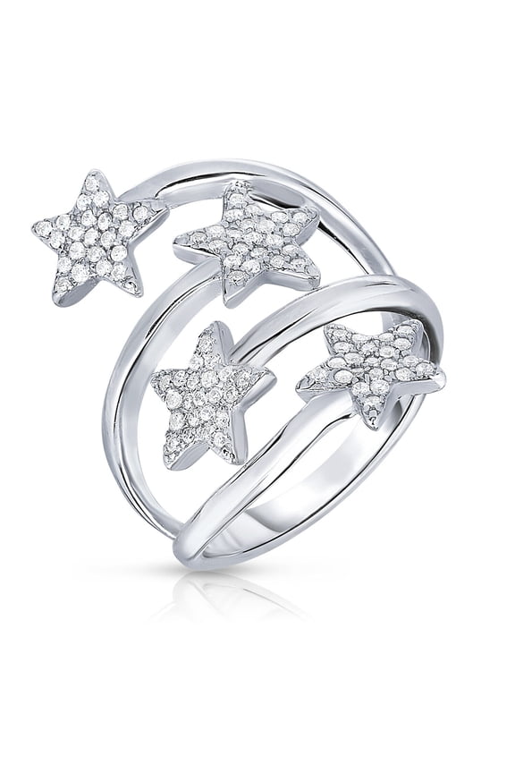 Spiral Wrap Illusion Celestial Star Ring 2.1 Ct Diamond 14K White Gold Over