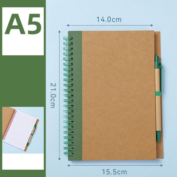 Spiral-bound Notebook Brown Kraft Paper Cover Planner A5 Brown Kraft Paper Cover Notebook with a Ballpoint Pen